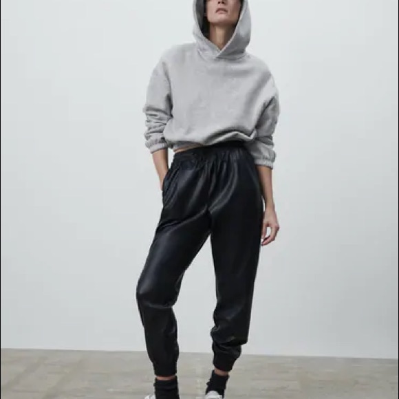 Zara Pants - NWT Zara black faux leather jogger pants. Small
